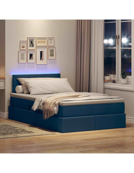 Letto con contenitore e LED con led Blu 120 x 190 cm Tessuto