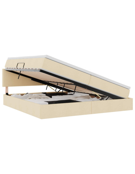 Letto con contenitore e LED con led Crema 200 x 200 cm Tessuto