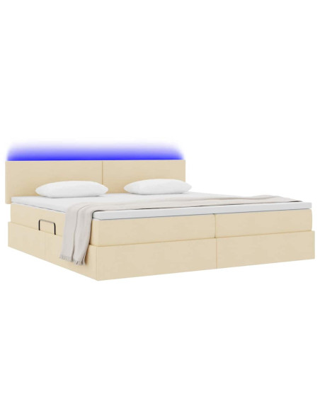 Letto con contenitore e LED con led Crema 200 x 200 cm Tessuto