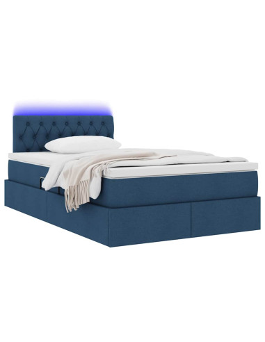 Letto con contenitore e LED con led Blu 120 x 190 cm Tessuto