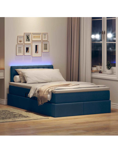 Letto con contenitore e LED con led Blu 120 x 190 cm Tessuto