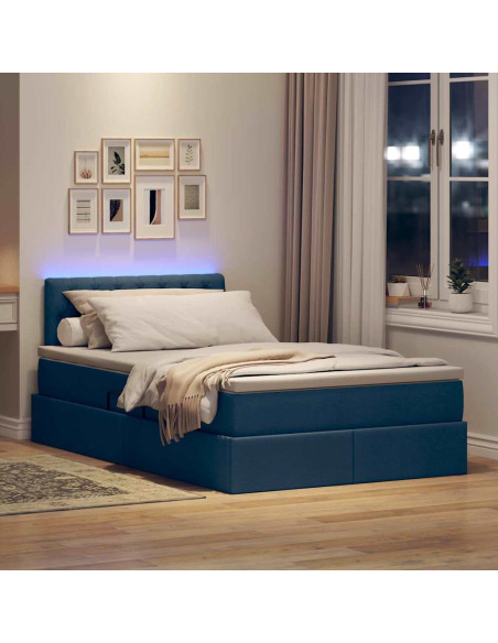 Letto con contenitore e LED con led Blu 120 x 190 cm Tessuto