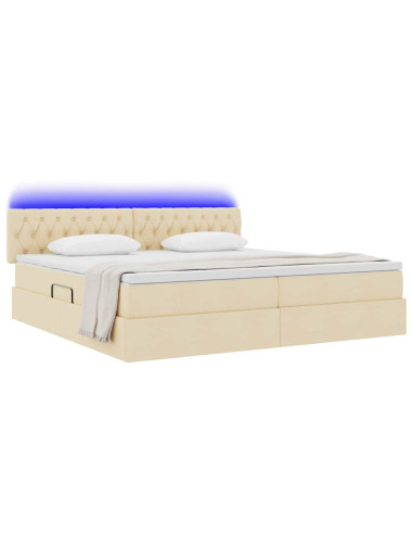 Letto con contenitore e LED con led Crema 200 x 200 cm Tessuto
