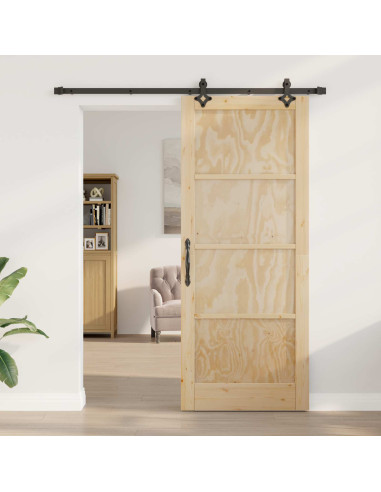 Porta scorrevole Naturale e Nero 86 x 211 cm