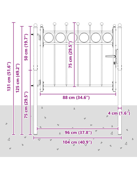 Cancello per recinzione HORST 100 x 75 cm Metallo Nero