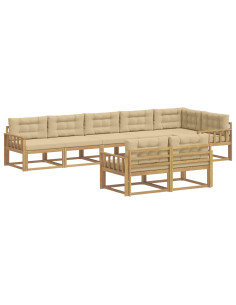 Set di divani da esterno 6 pcs Bianco e Beige Poliestere 2