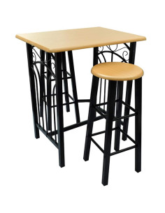 Tavolo e Sgabelli da Bar Set 3 pz in Legno e Acciaio 2