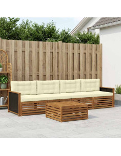 Set di divani da esterno con cuscino 5 pcs Naturale e Crema
