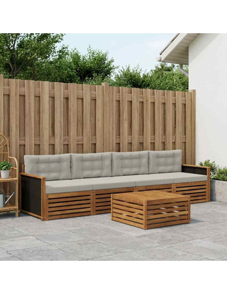 Set di divani da esterno 5 pcs Naturale e Grigio Chiaro
