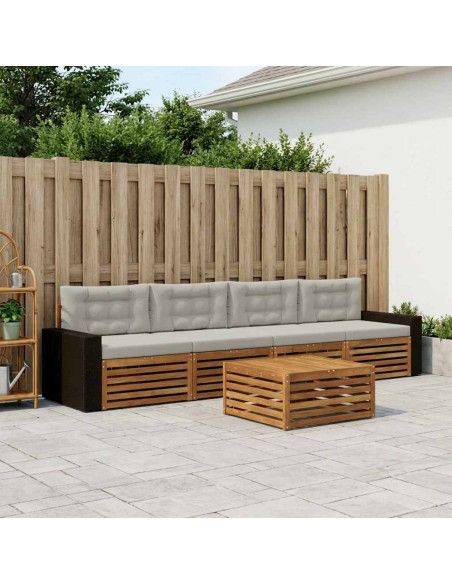 Set di divani da esterno 5 pcs Naturale e Grigio Chiaro