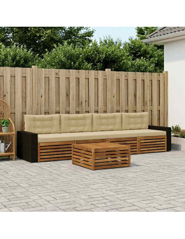 Set di divani da esterno con cuscino 5 pcs Naturale e Beige