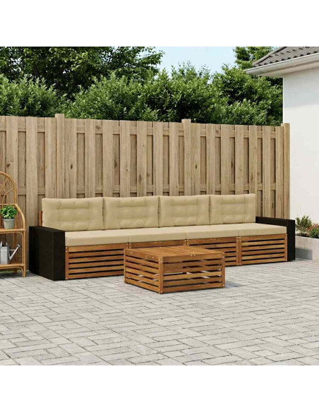 Set di divani da esterno con cuscino 5 pcs Naturale e Beige