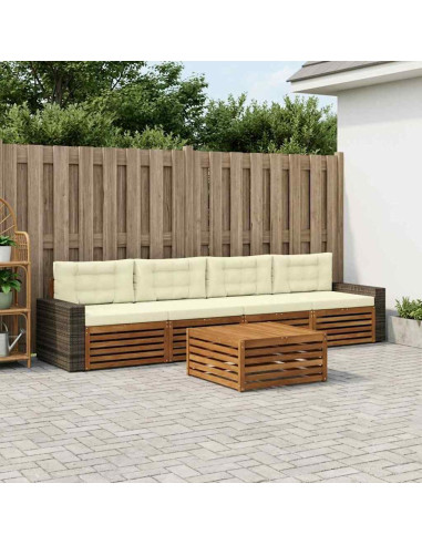 Set di divani da esterno con cuscino 5 pcs Naturale e Crema