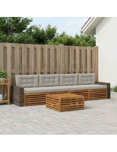 Set di divani da esterno 5 pcs Naturale e Grigio Chiaro