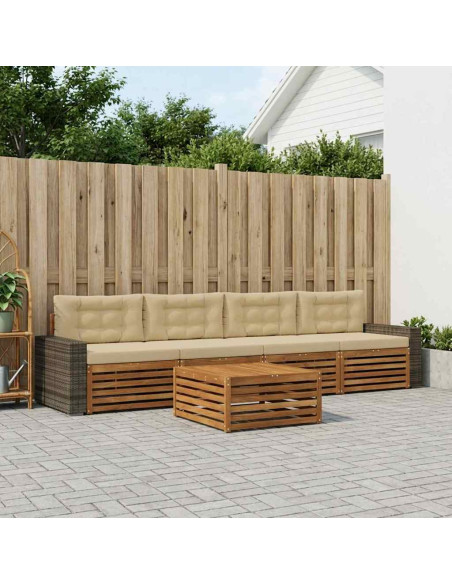 Set di divani da esterno con cuscino 5 pcs Naturale e Beige