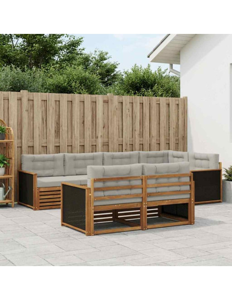 Set di divani da esterno 7 pcs Naturale e Grigio Chiaro