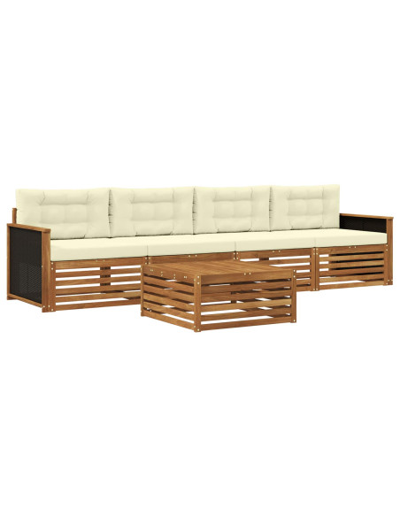 Set di divani da esterno con cuscino 5 pcs Naturale e Crema