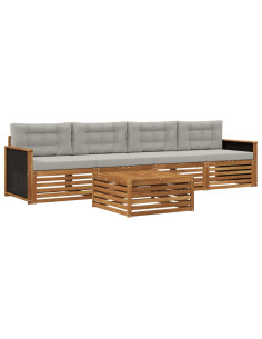 Set di divani da esterno 5 pcs Naturale e Grigio Chiaro 2