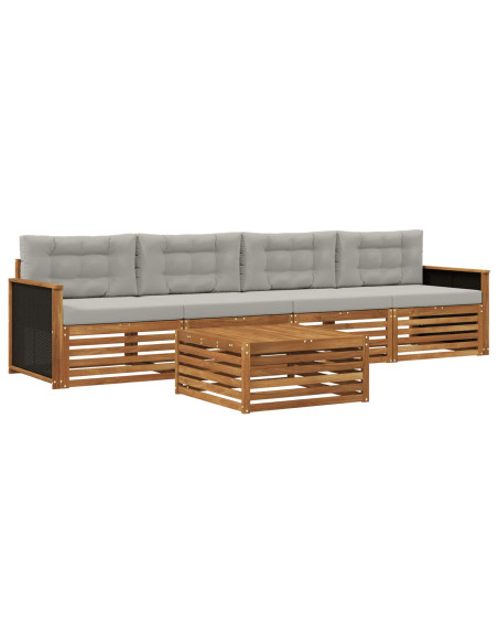 Set di divani da esterno 5 pcs Naturale e Grigio Chiaro