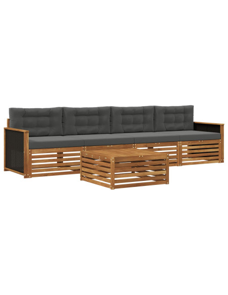 Set di divani da esterno con cuscino 5 pcs Naturale e Antracite