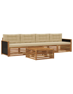 Set di divani da esterno con cuscino 5 pcs Naturale e Beige 2