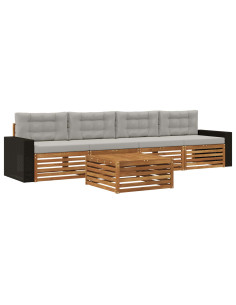 Set di divani da esterno 5 pcs Naturale e Grigio Chiaro 2
