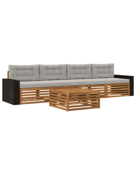 Set di divani da esterno 5 pcs Naturale e Grigio Chiaro