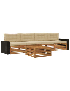 Set di divani da esterno con cuscino 5 pcs Naturale e Beige 2