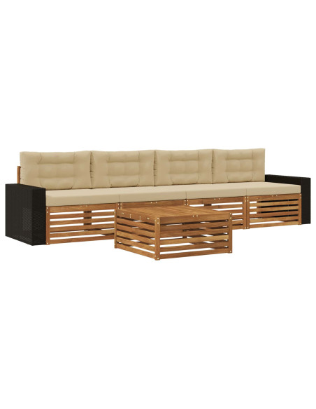 Set di divani da esterno con cuscino 5 pcs Naturale e Beige