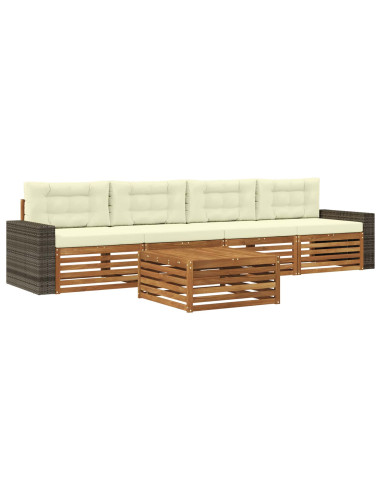Set di divani da esterno con cuscino 5 pcs Naturale e Crema