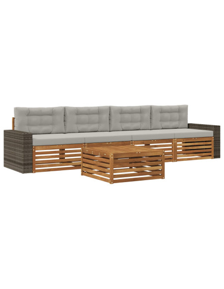 Set di divani da esterno 5 pcs Naturale e Grigio Chiaro