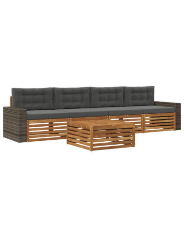 Set di divani da esterno con cuscino 5 pcs Naturale e Antracite