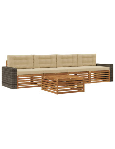 Set di divani da esterno con cuscino 5 pcs Naturale e Beige 2