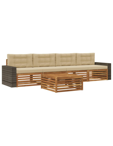 Set di divani da esterno con cuscino 5 pcs Naturale e Beige