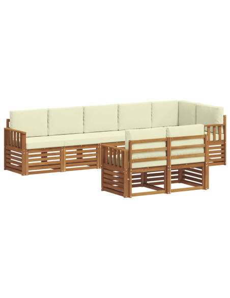 Set divani 8 pcs Naturale e Crema Legno di Acacia Massello