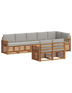 Set divani con cuscino 8 pcs Grigio Naturale e Chiaro 2