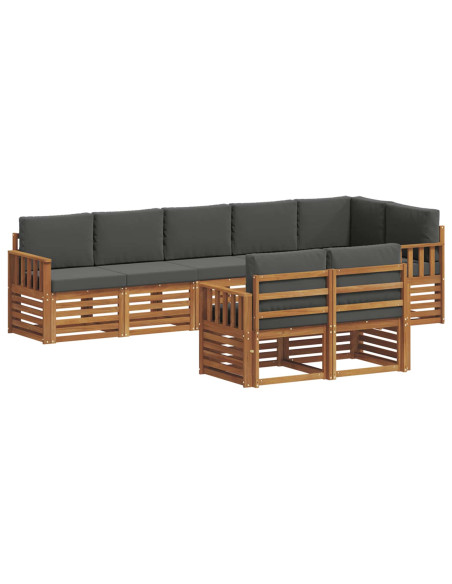 Set divani 8 pcs Naturale e Antracite Legno di Acacia Massello