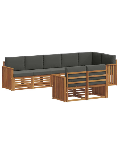 Set divani 8 pcs Naturale e Antracite Legno di Acacia Massello