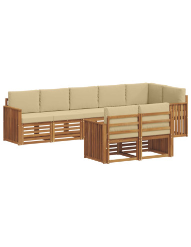 Set divani 8 pcs Naturale e Beige Legno di Acacia Massello