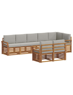 Set divani con cuscino 8 pcs Grigio Naturale e Chiaro 2