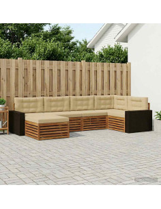 Set di divani da esterno con cuscino 6 pcs Naturale e Beige