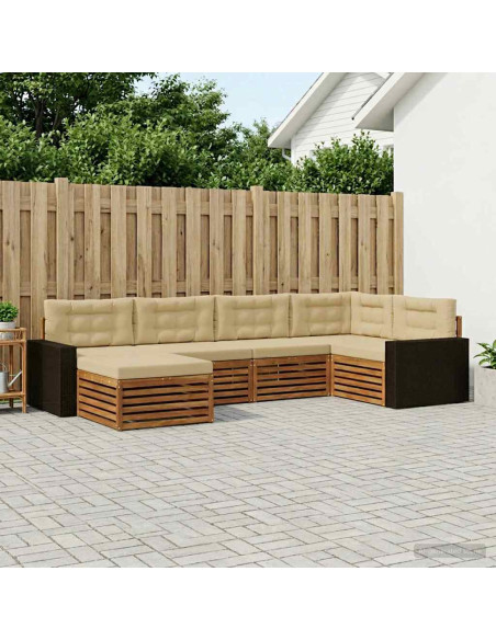 Set di divani da esterno con cuscino 6 pcs Naturale e Beige