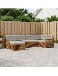 Set di divani da esterno 6 pcs Naturale e Grigio Chiaro