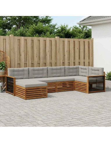 Set di divani da esterno 6 pcs Naturale e Grigio Chiaro