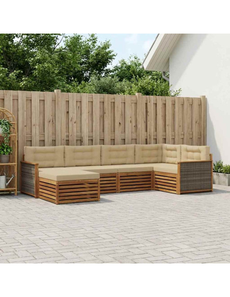 Set di divani da esterno con cuscino 6 pcs Naturale e Beige