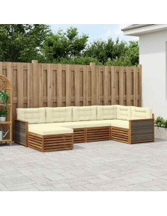 Set di divani da esterno con cuscino 6 pcs Naturale e Crema