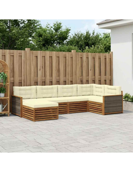 Set di divani da esterno con cuscino 6 pcs Naturale e Crema
