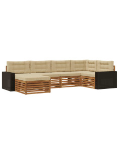 Set di divani da esterno con cuscino 6 pcs Naturale e Beige 2