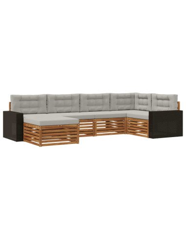 Set di divani da esterno 6 pcs Naturale e Grigio Chiaro