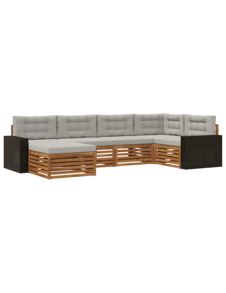 Set di divani da esterno 6 pcs Naturale e Grigio Chiaro